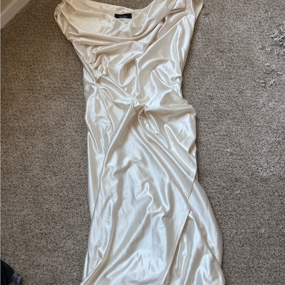 Anna Grace Shimmering Cream Backless Dress